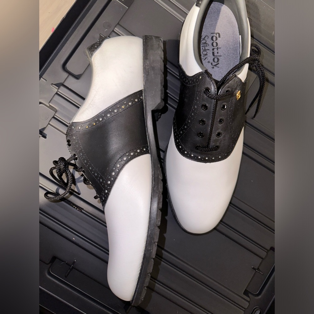 Vintage FootJoy Oxford Lace Up Golf Shoes, Black White Mens 12M - Picture 8 of 14